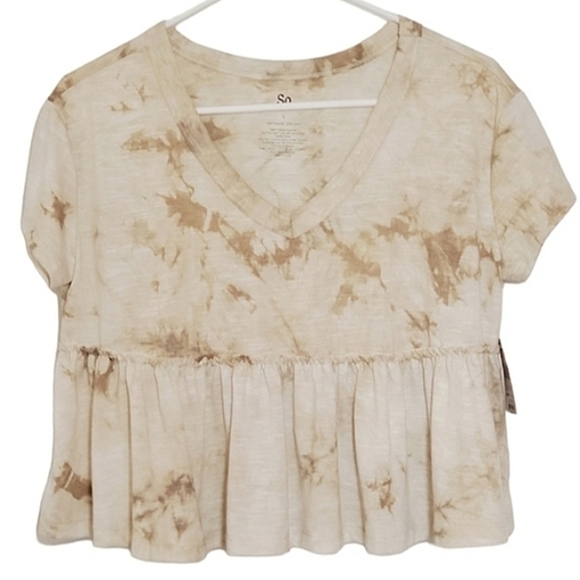 1116 * So Tie Dyed Peplum Ruffle Hem Top Tan Size S NWT - Picture 1 of 5